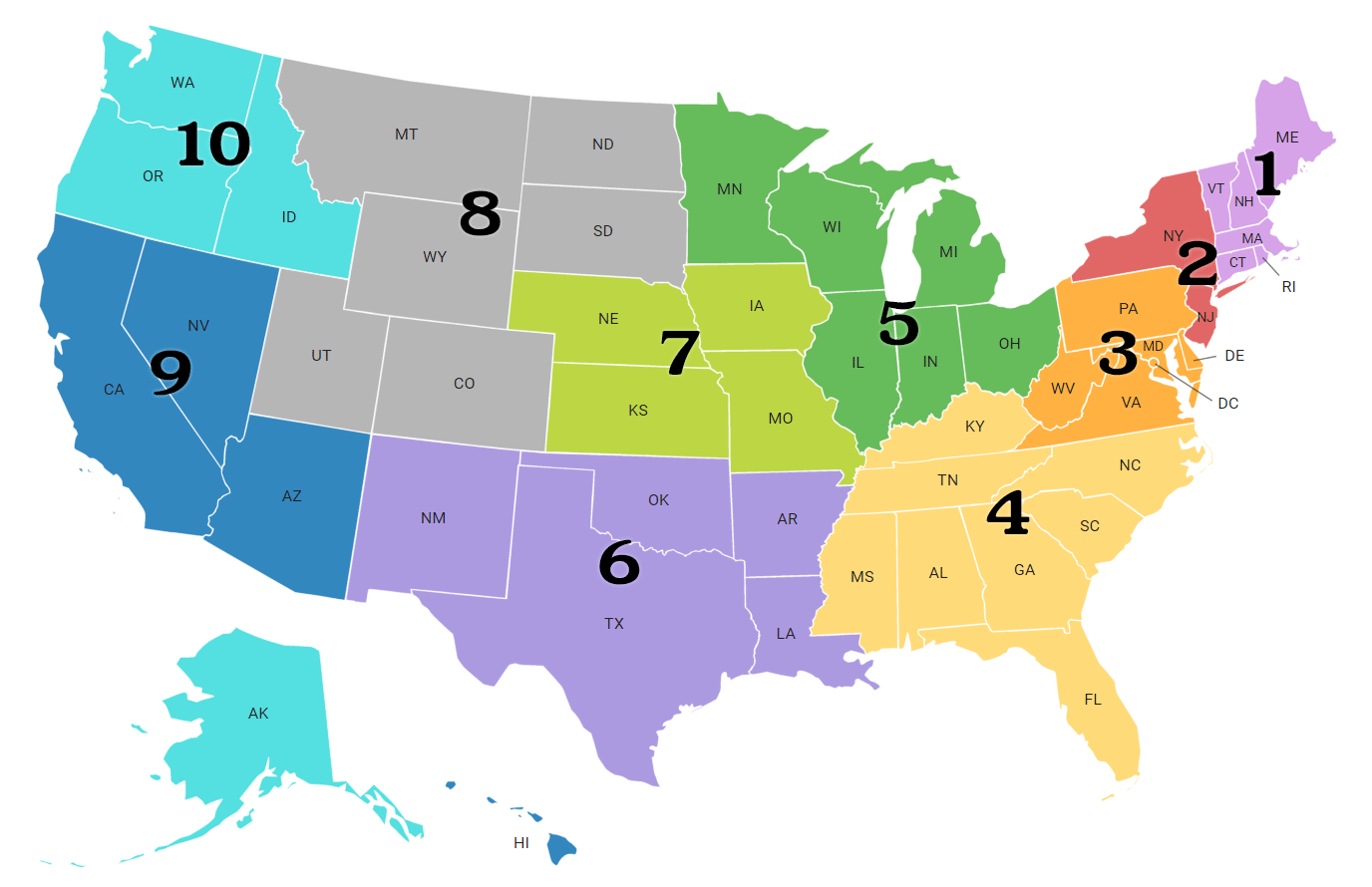 US 10 Regions Map